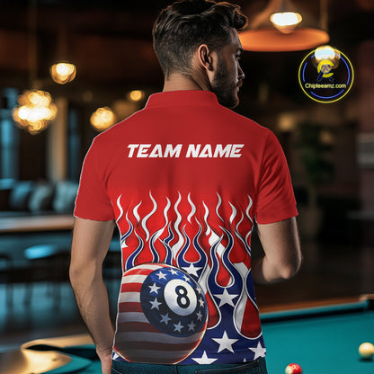 Custom Fire Flame US Flag Pool 8 Ball Men's Billiard Shirt Patriotic Billiard Team Attire NYN2545