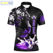 Load image into Gallery viewer, Personalized Horror Tiger Bowling Shirts For Men Purple Flaming Tiger Team Bowling Jerseys NYN3131