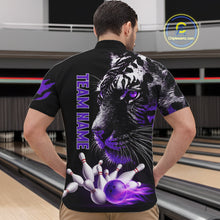 Load image into Gallery viewer, Personalized Horror Tiger Bowling Shirts For Men Purple Flaming Tiger Team Bowling Jerseys NYN3131