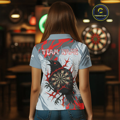 Gray And Red Raven Darts Shirt For Women - Custom Team Name - Unique Dartboard NYN0349
