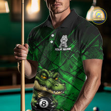 Load image into Gallery viewer, Funny Crocodile 8 Ball Pool Billiard Shirts For Men Custom Green Grunge Billiard Polo &amp; 1/4-Zip Jersey NYN3313