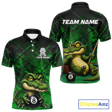 Load image into Gallery viewer, Funny crocodile 8 ball billiard polo shirt for men green grunge pool jersey