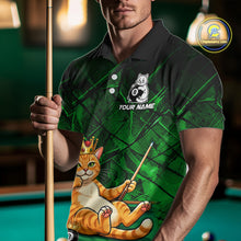 Load image into Gallery viewer, Funny Cat Crown 8 Ball Pool Billiard Shirts For Men Custom Green Grunge Billiard Polo &amp; 1/4-Zip Jersey NYN3314
