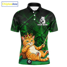 Load image into Gallery viewer, Funny cat crown 8 ball billiard polo shirt for men green grunge pool jersey