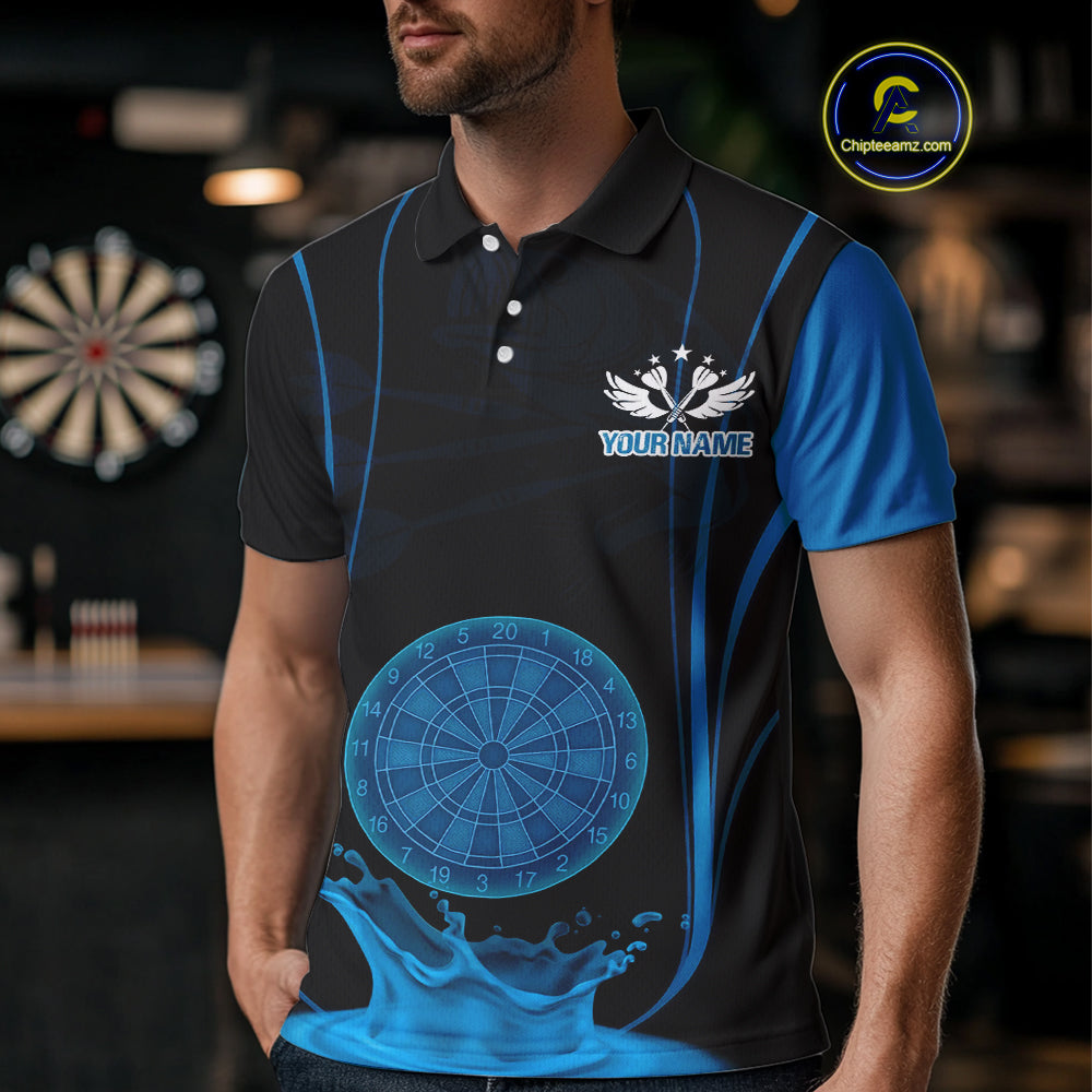 Azure Water Lightning Dartboard & Fish Darts Shirt For Men - Custom Name & Team NYN0617