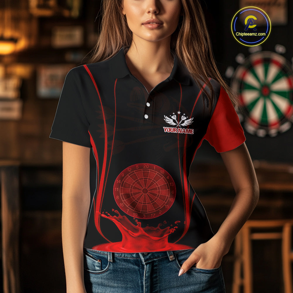 Red Water Lightning Dartboard & Fish Darts Shirt For Women - Custom Name & Team NYN0619