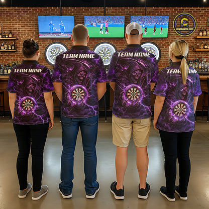 Custom Lightning Grim Reaper Men Darts Polo Quarter-Zip Shirt Purple Thunder Skull Dart Team Jerseys NYN4199
