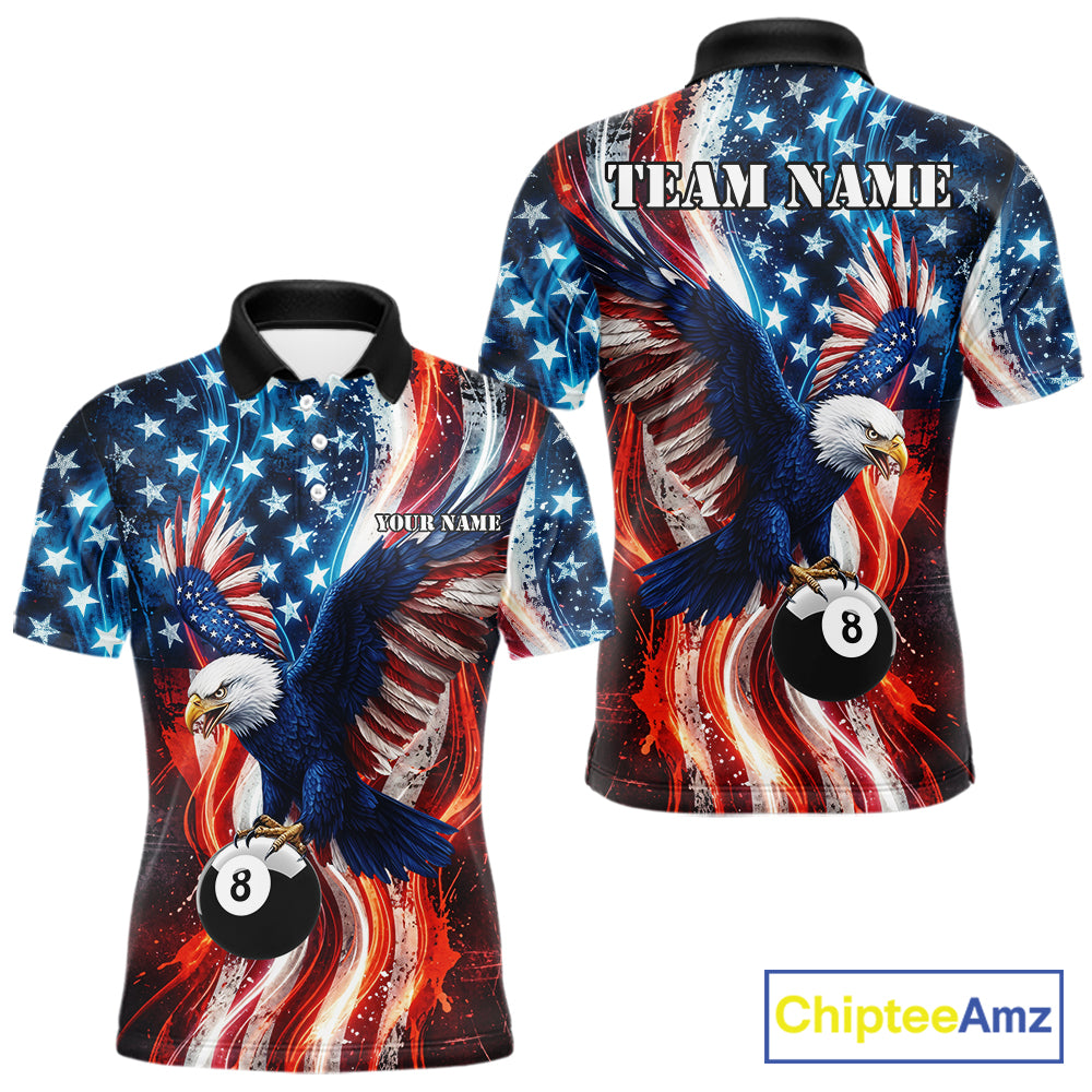 Mens Splatter American Flag Eagle 8 Ball Pool Billiard Shirts Custom Patriotic Billiard Team Jersey NYN4201