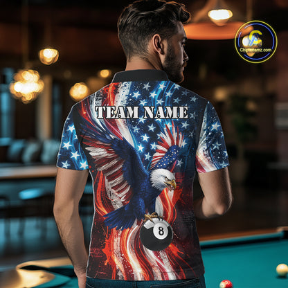 Mens Splatter American Flag Eagle 8 Ball Pool Billiard Shirts Custom Patriotic Billiard Team Jersey NYN4201