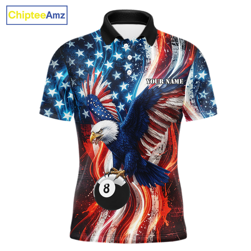Mens Splatter American Flag Eagle 8 Ball Pool Billiard Shirts Custom Patriotic Billiard Team Jersey NYN4201