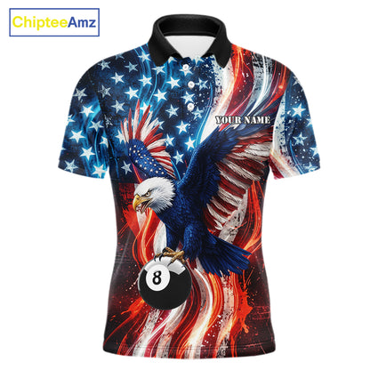 Mens Splatter American Flag Eagle 8 Ball Pool Billiard Shirts Custom Patriotic Billiard Team Jersey NYN4201