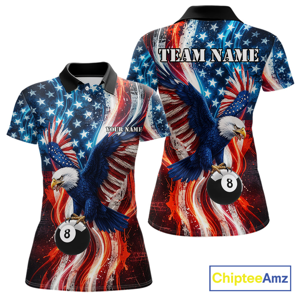 Women Splatter American Flag Eagle 8 Ball Pool Billiard Shirts Custom Patriotic Billiard Team Jersey NYN4201