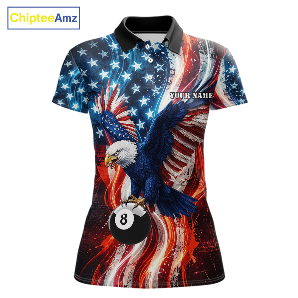 Women Splatter American Flag Eagle 8 Ball Pool Billiard Shirts Custom Patriotic Billiard Team Jersey NYN4201