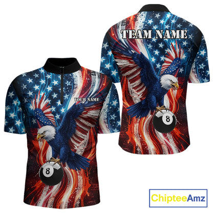 Mens Splatter American Flag Eagle 8 Ball Pool Billiard Shirts Custom Patriotic Billiard Team Jersey NYN4201