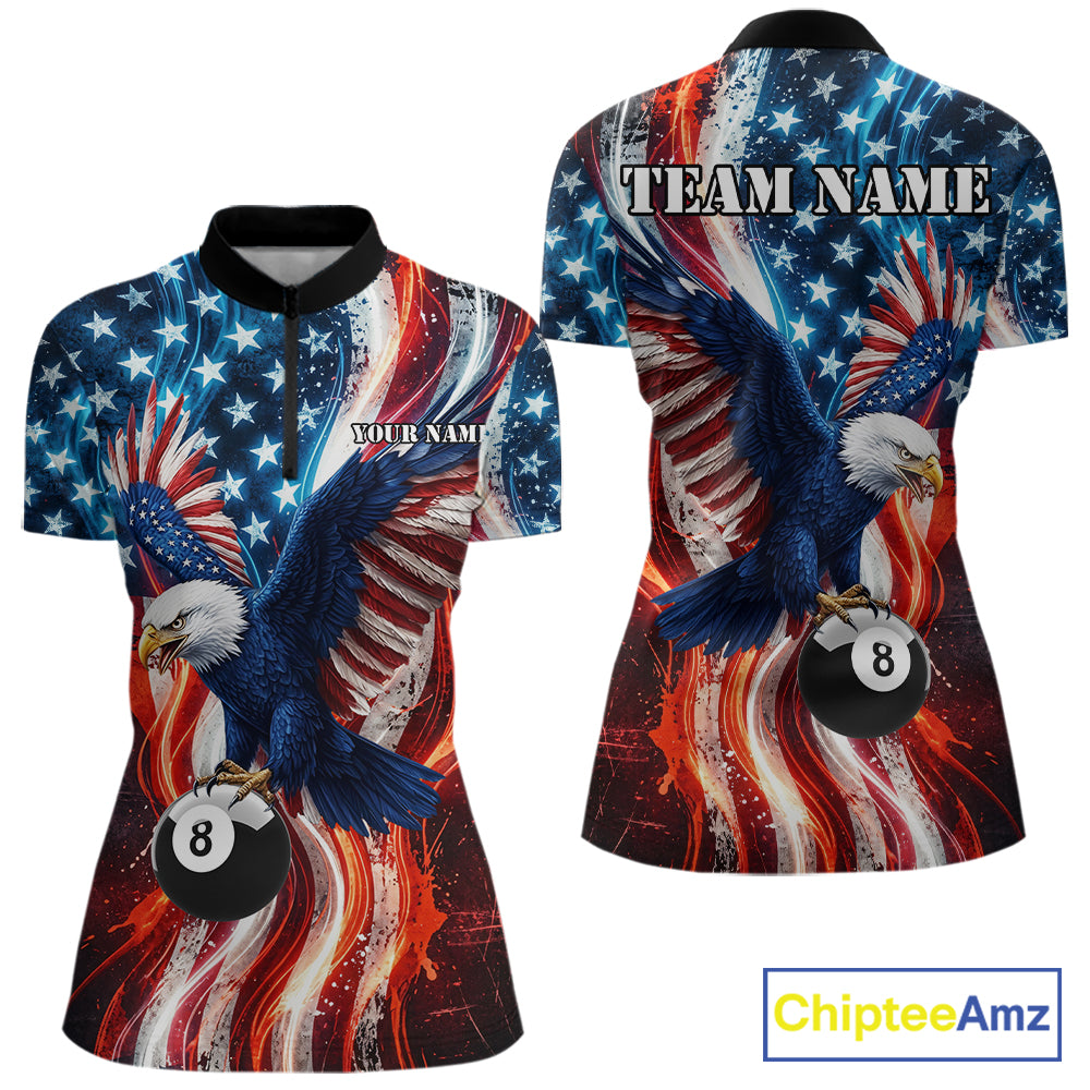 Women Splatter American Flag Eagle 8 Ball Pool Billiard Shirts Custom Patriotic Billiard Team Jersey NYN4201
