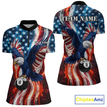 Women Splatter American Flag Eagle 8 Ball Pool Billiard Shirts Custom Patriotic Billiard Team Jersey NYN4201