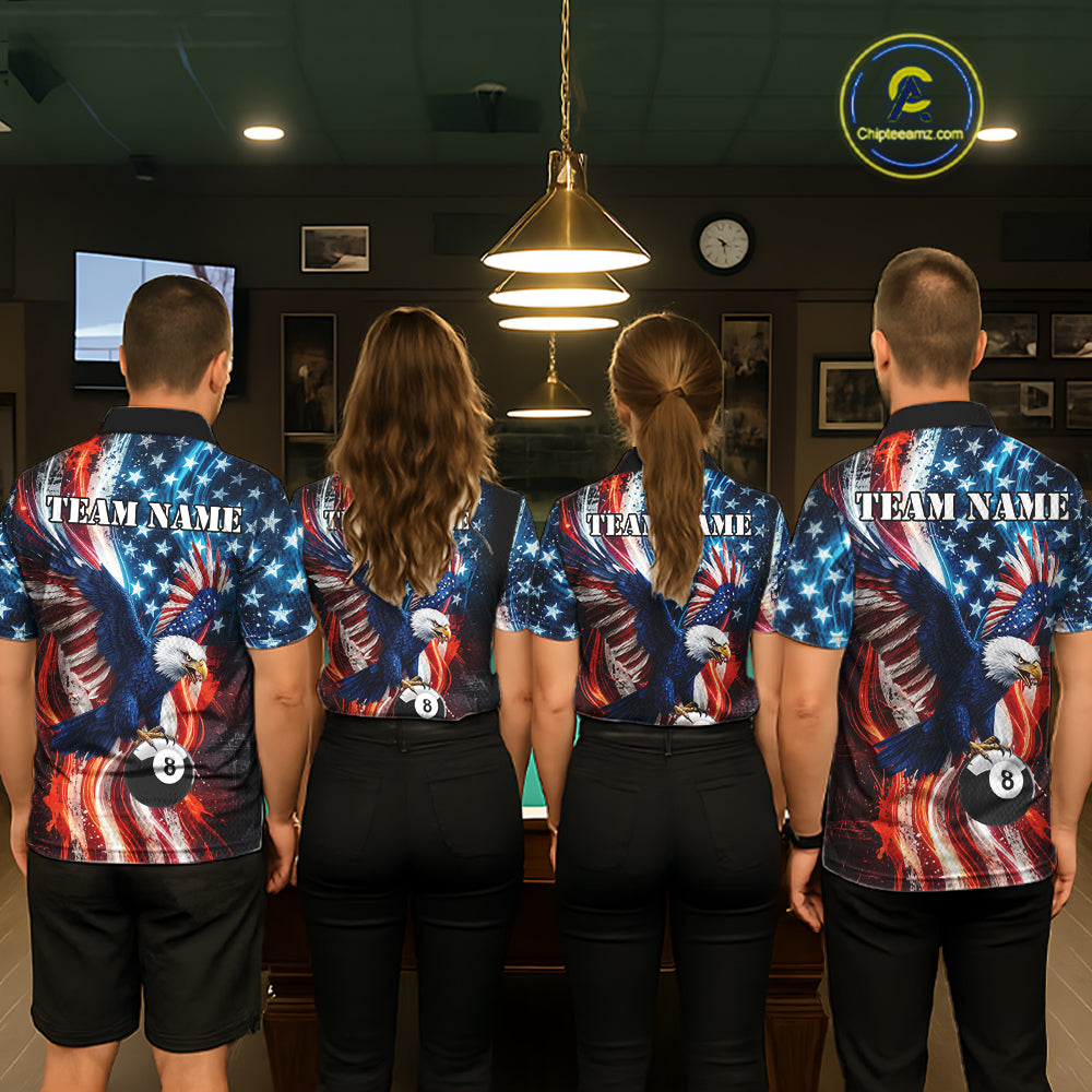 Women Splatter American Flag Eagle 8 Ball Pool Billiard Shirts Custom Patriotic Billiard Team Jersey NYN4201