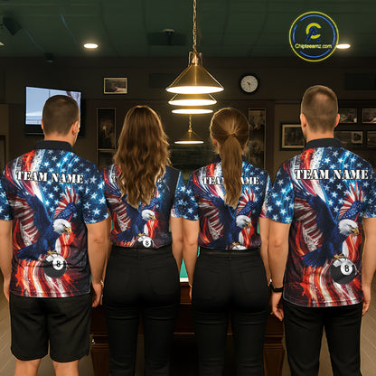 Women Splatter American Flag Eagle 8 Ball Pool Billiard Shirts Custom Patriotic Billiard Team Jersey NYN4201