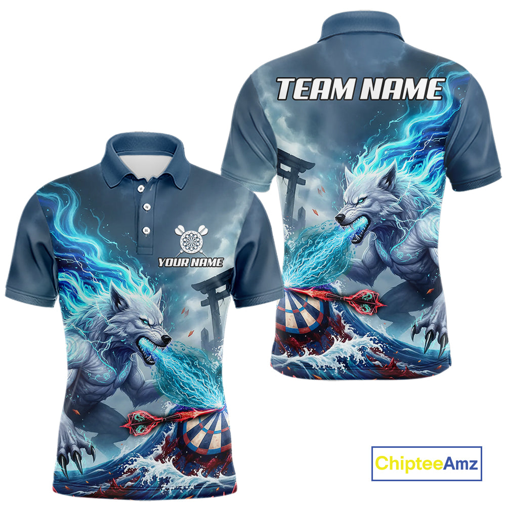 Custom Red & Blue Flames Wolf Dartboard Dart Men Polo Jerseys Outfits Dart Team Shirts NYN1751