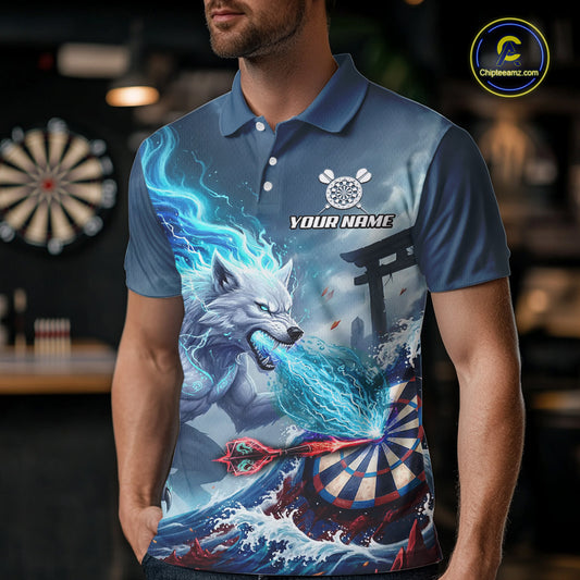 Custom Red & Blue Flames Wolf Dartboard Dart Men Polo Jerseys Outfits Dart Team Shirts NYN1751