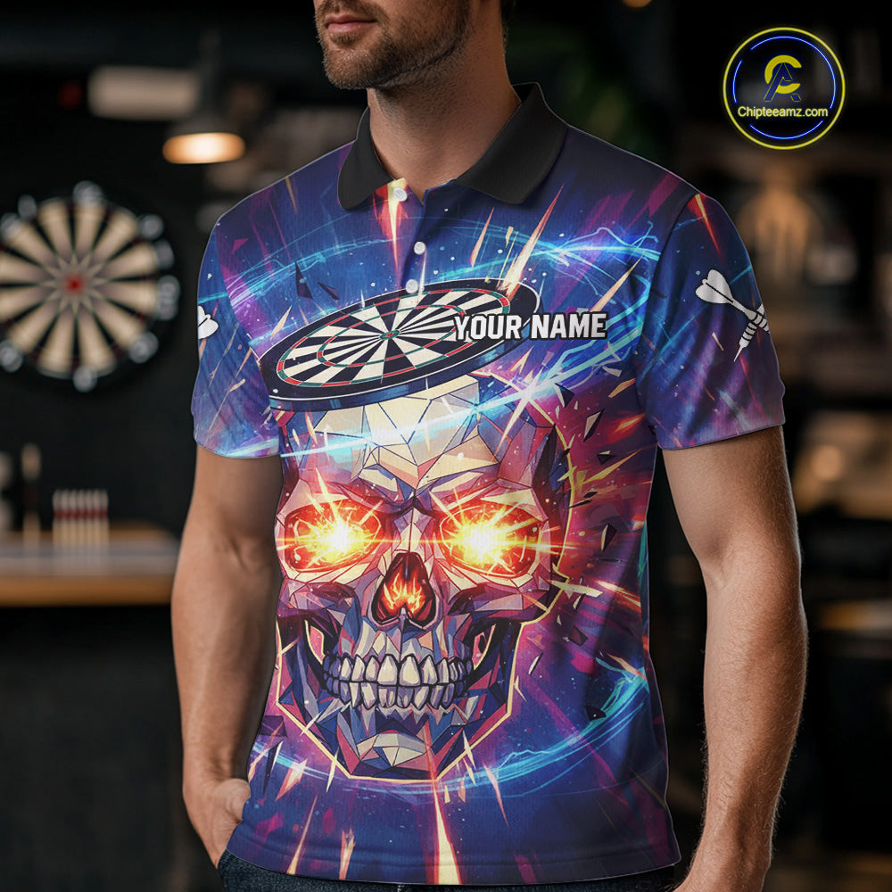 Custom Neon Skull Dartboard Colorful Lightning Dart Men Polo Jerseys Dart Team Shirts NYN1753
