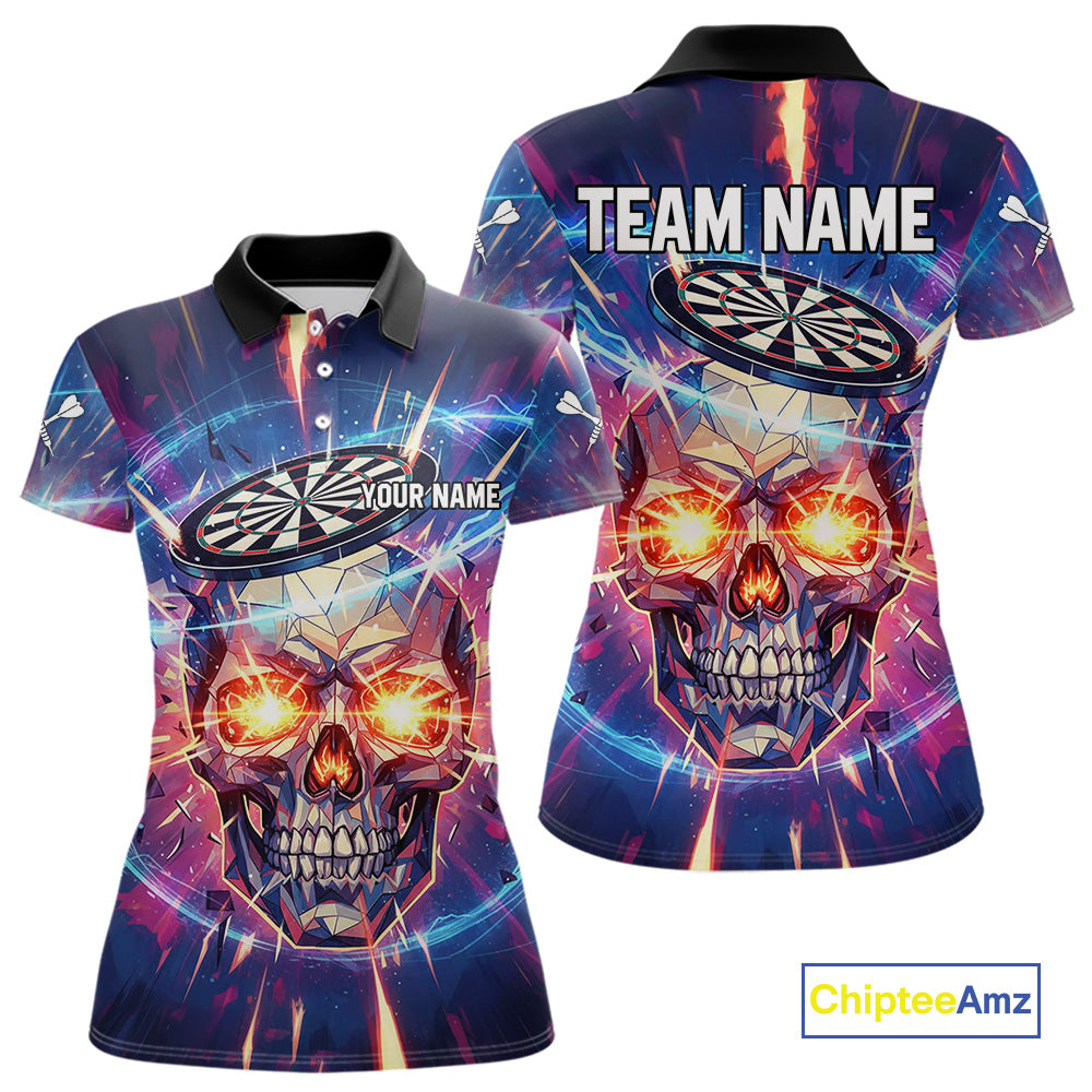 Custom Neon Skull Dartboard Colorful Lightning Dart Women Polo Jerseys Dart Team Shirts NYN1753