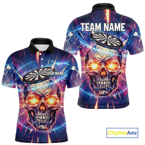 Custom Neon Skull Dartboard Colorful Lightning Dart Men Polo Jerseys Dart Team Shirts NYN1753