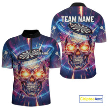 Load image into Gallery viewer, Custom Neon Skull Dartboard Colorful Lightning Dart Men Quarter-Zip Jerseys Dart Team Shirts NYN1753