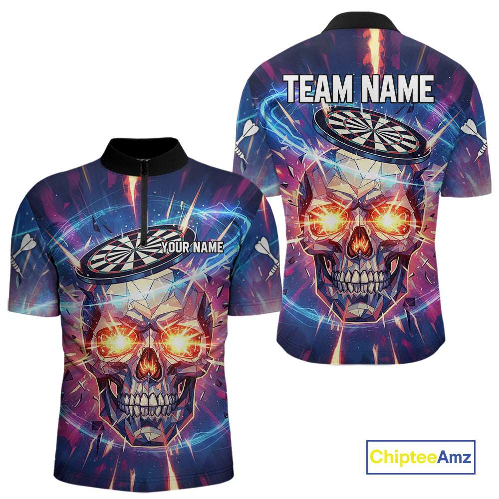 Custom Neon Skull Dartboard Colorful Lightning Dart Men Quarter-Zip Jerseys Dart Team Shirts NYN1753