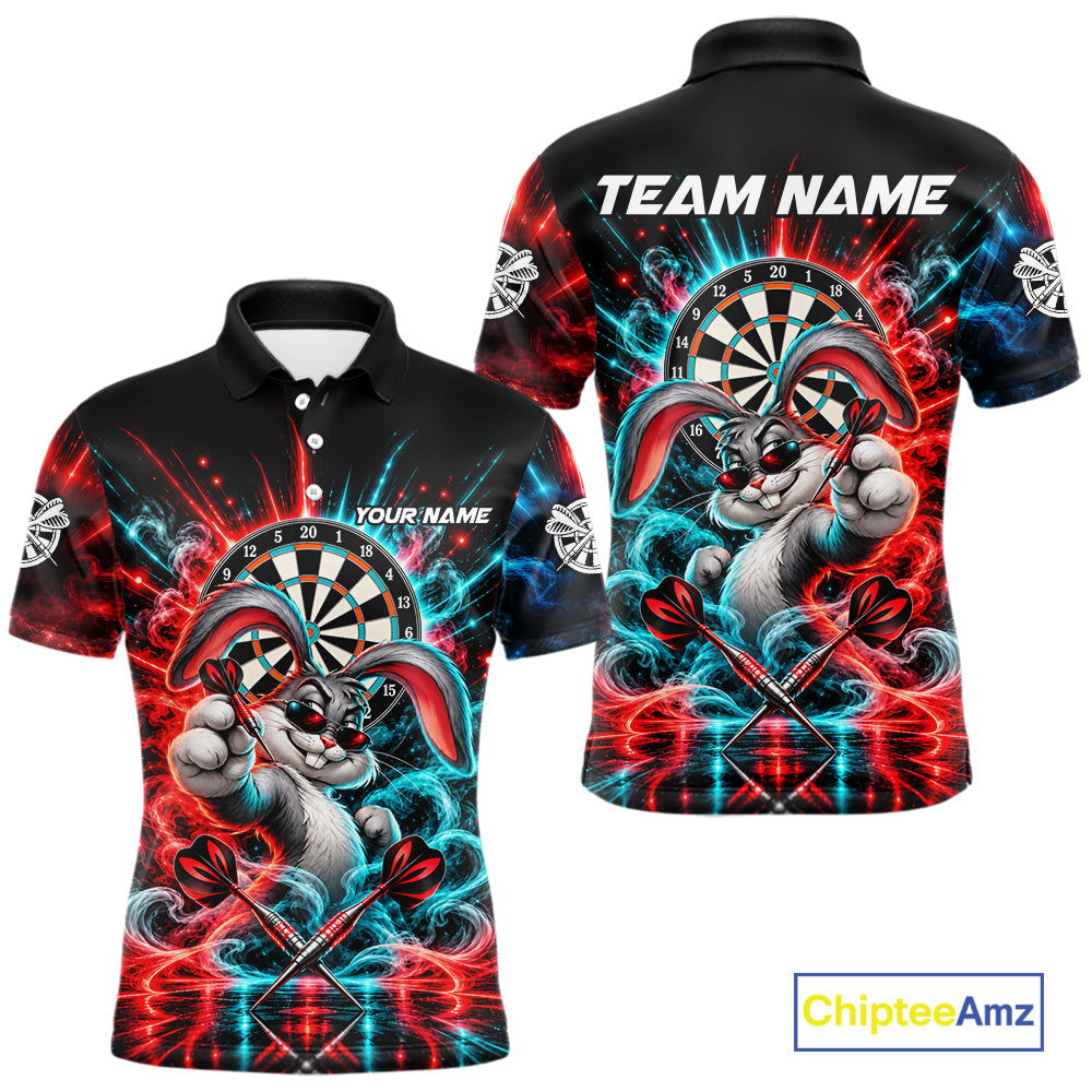 Personalized Cool Rabbit Darts Polo 1/4-Zip Shirt For Men Red Blue Fire Smoke Dartboard Darts Jersey NYN4964