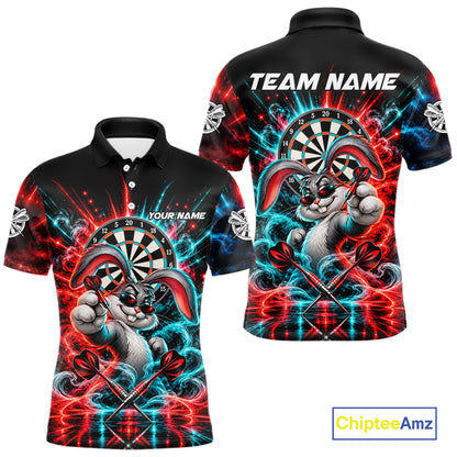 Personalized Cool Rabbit Darts Polo 1/4-Zip Shirt For Men Red Blue Fire Smoke Dartboard Darts Jersey NYN4964
