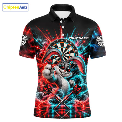 Personalized Cool Rabbit Darts Polo 1/4-Zip Shirt For Men Red Blue Fire Smoke Dartboard Darts Jersey NYN4964