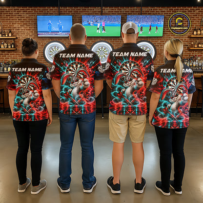 Personalized Cool Rabbit Darts Polo 1/4-Zip Shirt For Women Red Blue Fire Smoke Dartboard Darts Jersey NYN4964