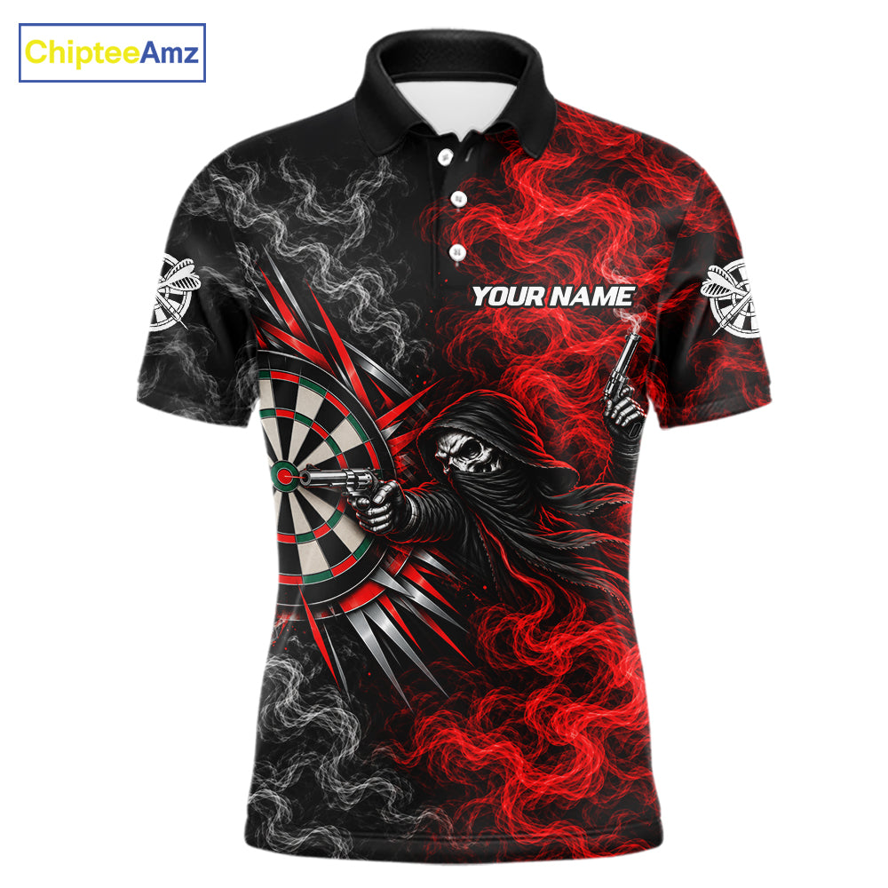 Personalized Grim Reaper Darts Polo 1/4-Zip Shirt For Men Custom Red White Smoke Darts Team Jersey NYN4967