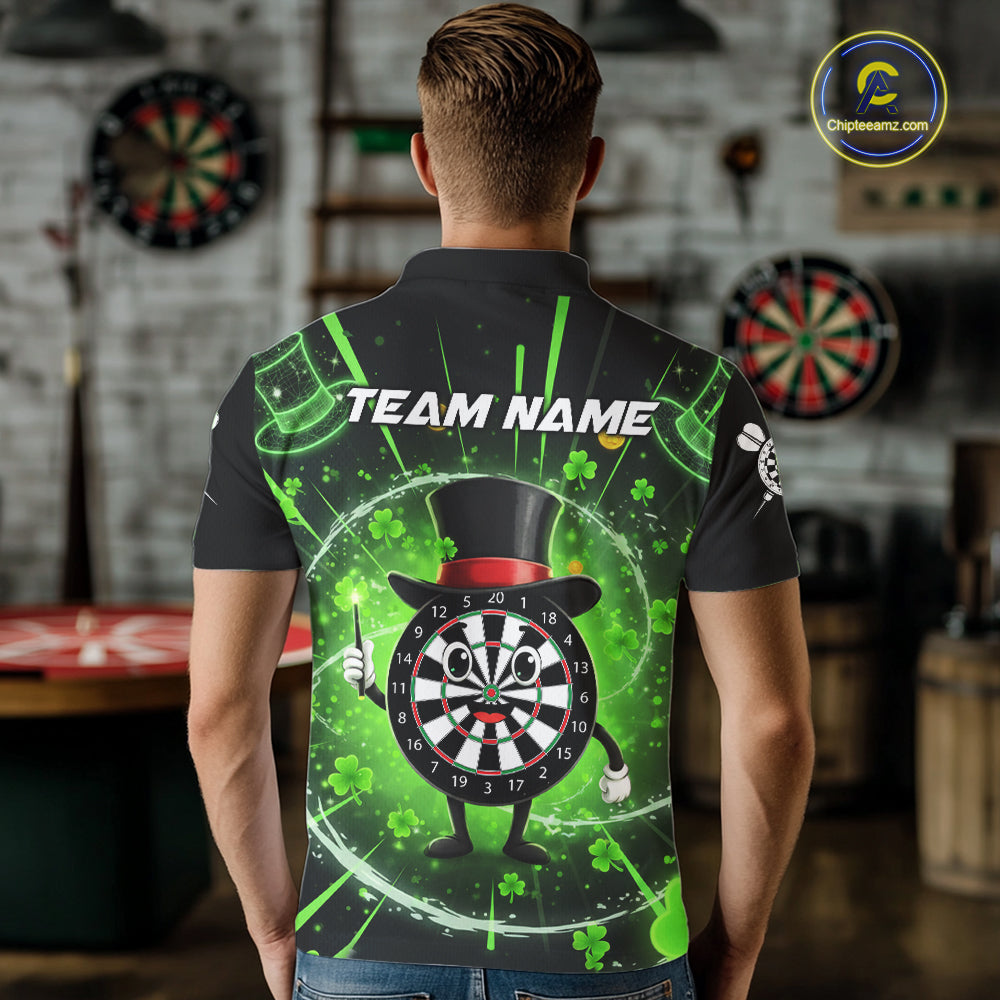 Custom Green Patrick Day Funny Dartboard Men Polo Dart Jerseys Shamrock Dart Gifts NYN2045