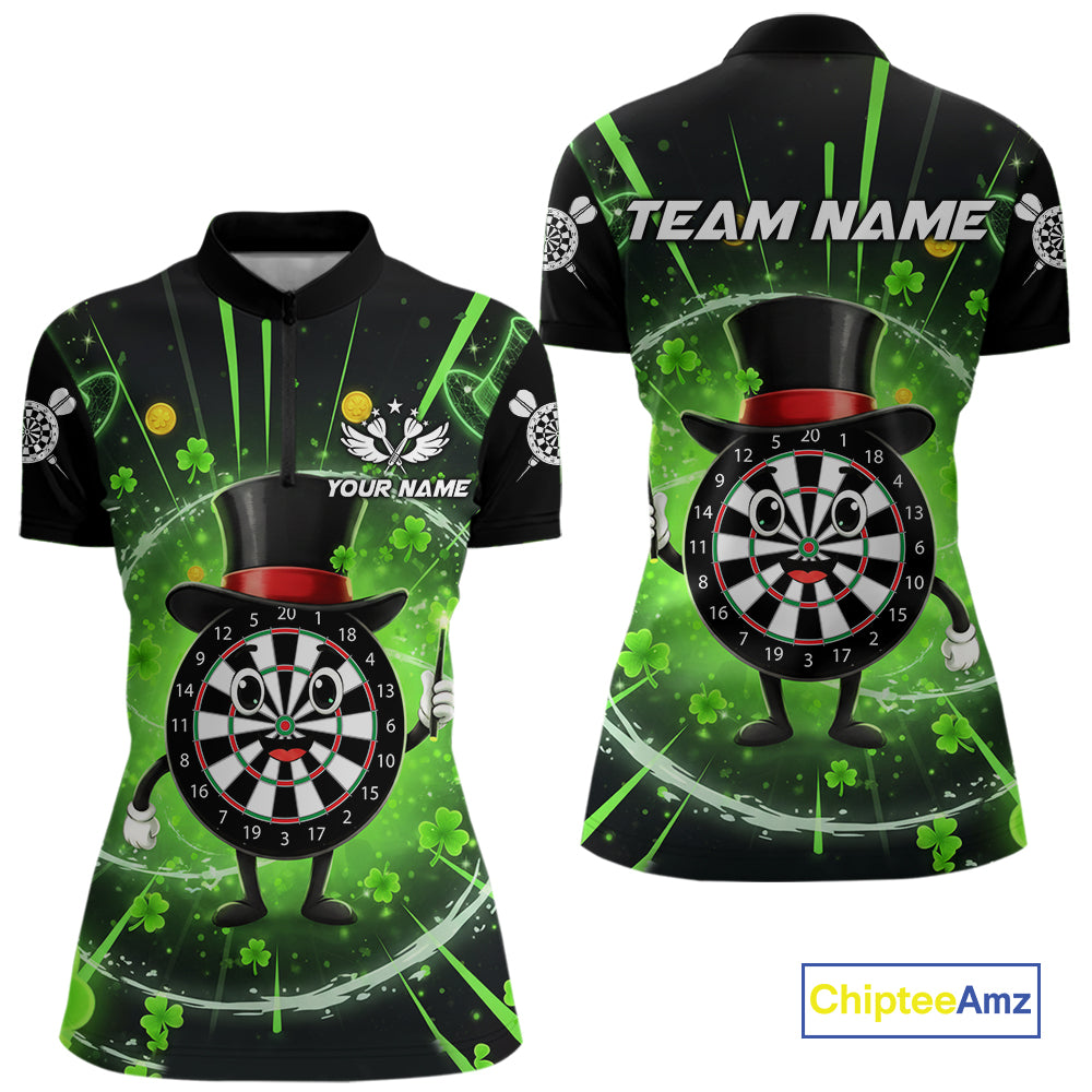 Custom Green Patrick Day Funny Dartboard Women 1/4-Zip Dart Jerseys Shamrock Dart Gifts NYN2045