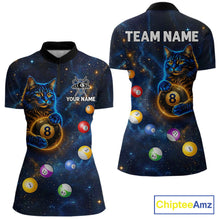 Load image into Gallery viewer, Funny Cat Galaxy Custom 8 Ball Billiard Polo &amp; 1/4-Zip Shirt For Women Blue Billiard Team Jersey NYN3132