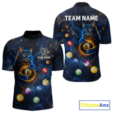 Load image into Gallery viewer, Funny Cat Galaxy Custom 8 Ball Billiard Polo &amp; 1/4-Zip Shirt For Men Blue Billiard Team Jersey NYN3132