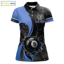 Load image into Gallery viewer, Blue Watering 8 Ball Pool Billiard Shirts For Women Custom Broken Glass Billiard Team Jersey NYN3136