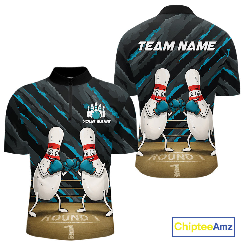 Space Alien Men's Quarter-Zip Bowling Shirt, Personalized UFO Bowling League Jersey