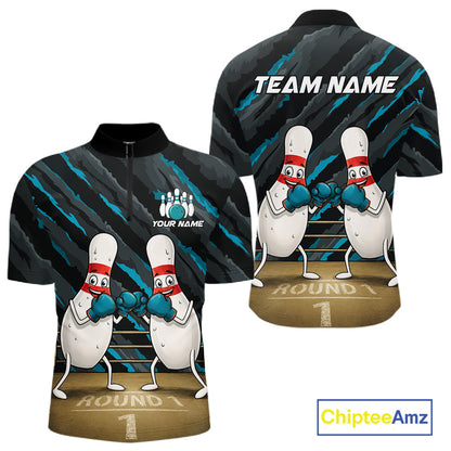 Space Alien Men's Quarter-Zip Bowling Shirt, Personalized UFO Bowling League Jersey