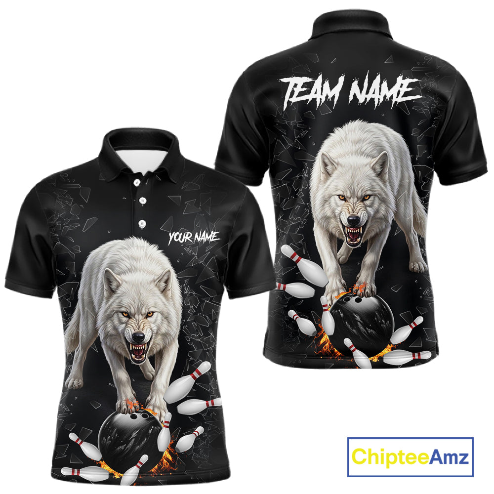 Custom Wolf Broken Glass Bowling Shirts For Men, Wolf Bowling Team Shirt Bowler Uniform Outfits NYN4212