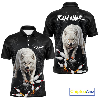 Custom Wolf Broken Glass Bowling Shirts For Men, Wolf Bowling Team Shirt Bowler Uniform Outfits NYN4212
