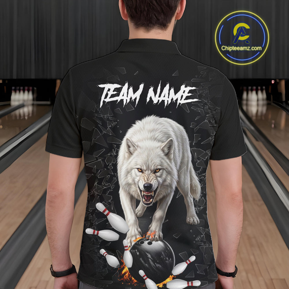 Custom Wolf Broken Glass Bowling Shirts For Men, Wolf Bowling Team Shirt Bowler Uniform Outfits NYN4212