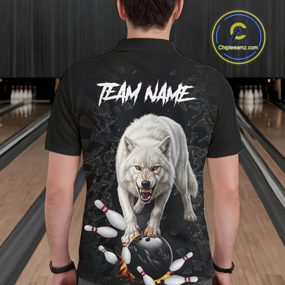 Custom Wolf Broken Glass Bowling Shirts For Men, Wolf Bowling Team Shirt Bowler Uniform Outfits NYN4212