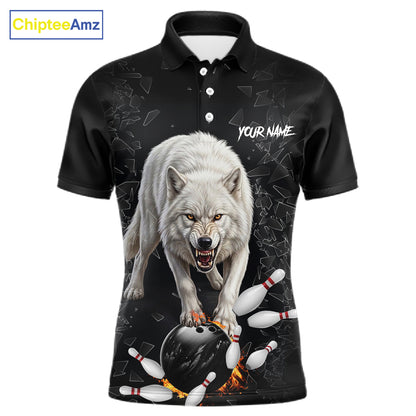 Custom Wolf Broken Glass Bowling Shirts For Men, Wolf Bowling Team Shirt Bowler Uniform Outfits NYN4212