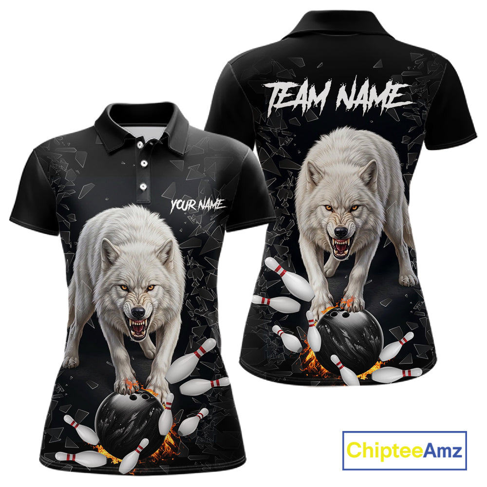 Custom Wolf Broken Glass Bowling Shirts For Women, Wolf Bowling Team Shirt Bowler Uniform Outfits NYN4212