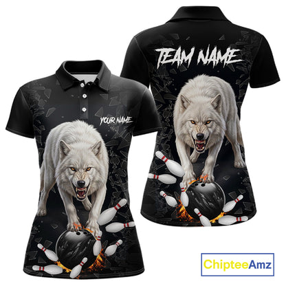 Custom Wolf Broken Glass Bowling Shirts For Women, Wolf Bowling Team Shirt Bowler Uniform Outfits NYN4212