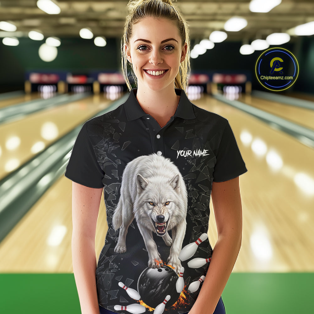 Custom Wolf Broken Glass Bowling Shirts For Women, Wolf Bowling Team Shirt Bowler Uniform Outfits NYN4212