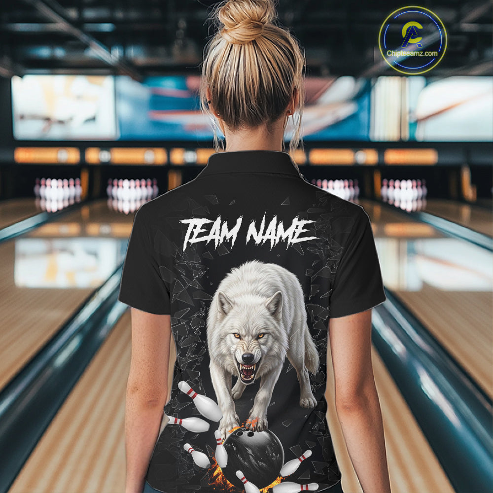Custom Wolf Broken Glass Bowling Shirts For Women, Wolf Bowling Team Shirt Bowler Uniform Outfits NYN4212